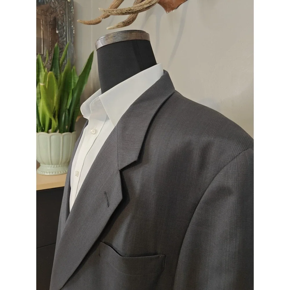 Hart Schaffner Marx Mens Wool Sports Coat 48L Gray Plaid 2 Button USA Blazer